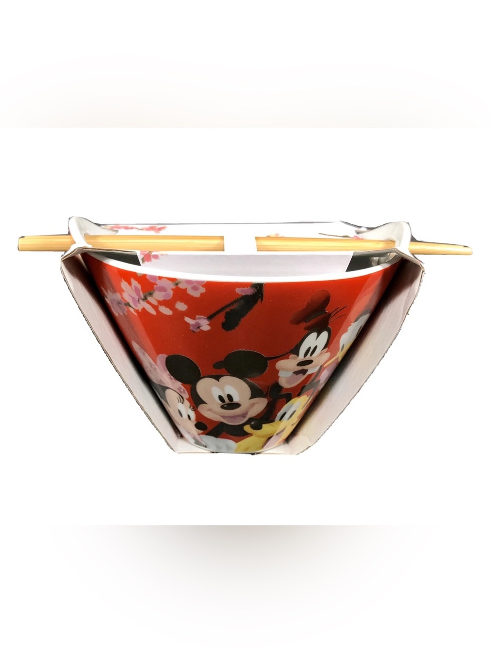 Disney Mickey Mouse & Friends Noodle Bowl w/ Chopsticks Minnie Goofy Pluto NWT